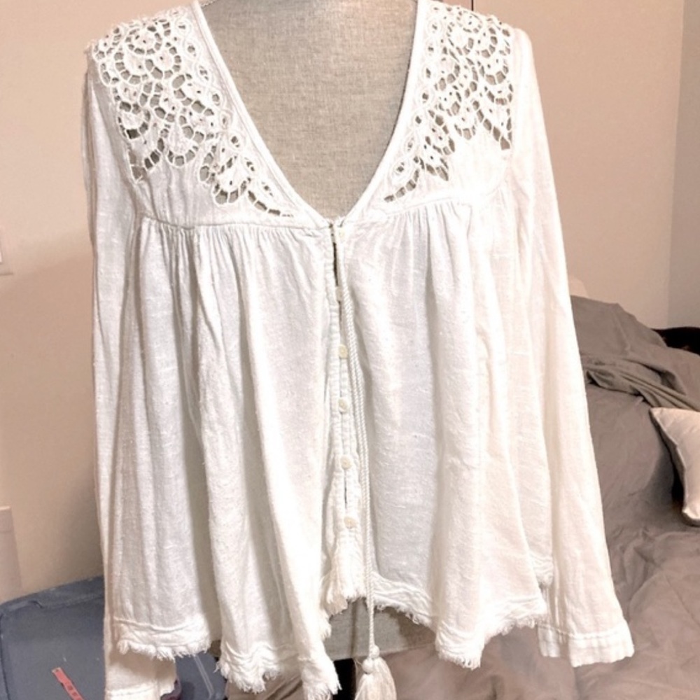 White Free People Linen Blouse Size S